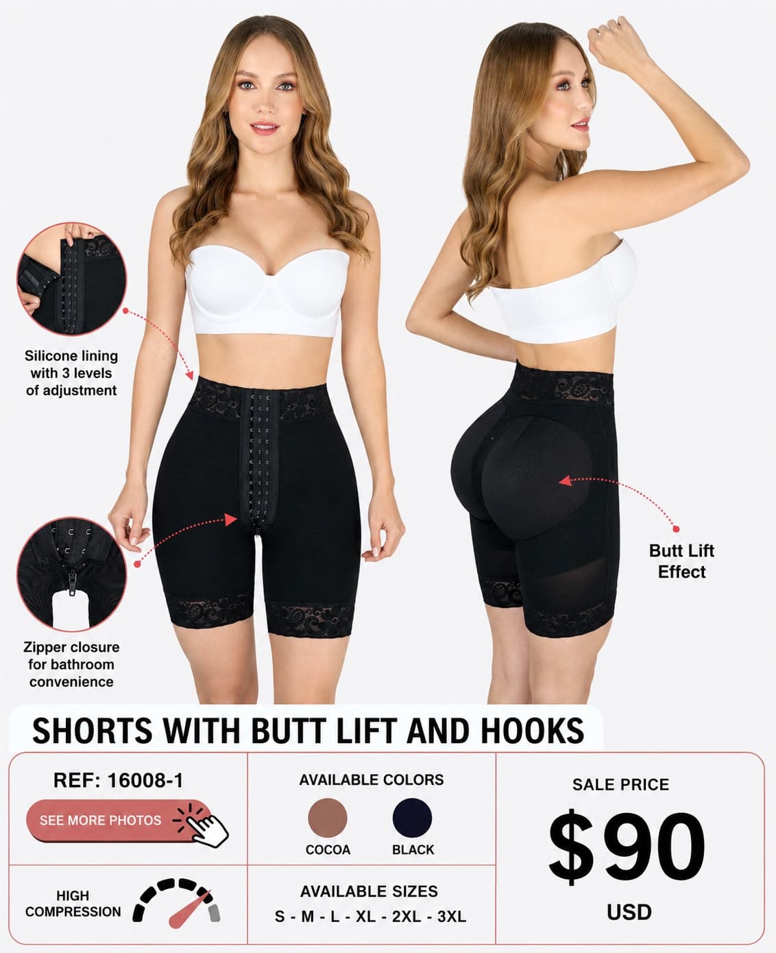 Shorts with Butt Lift and Hooks